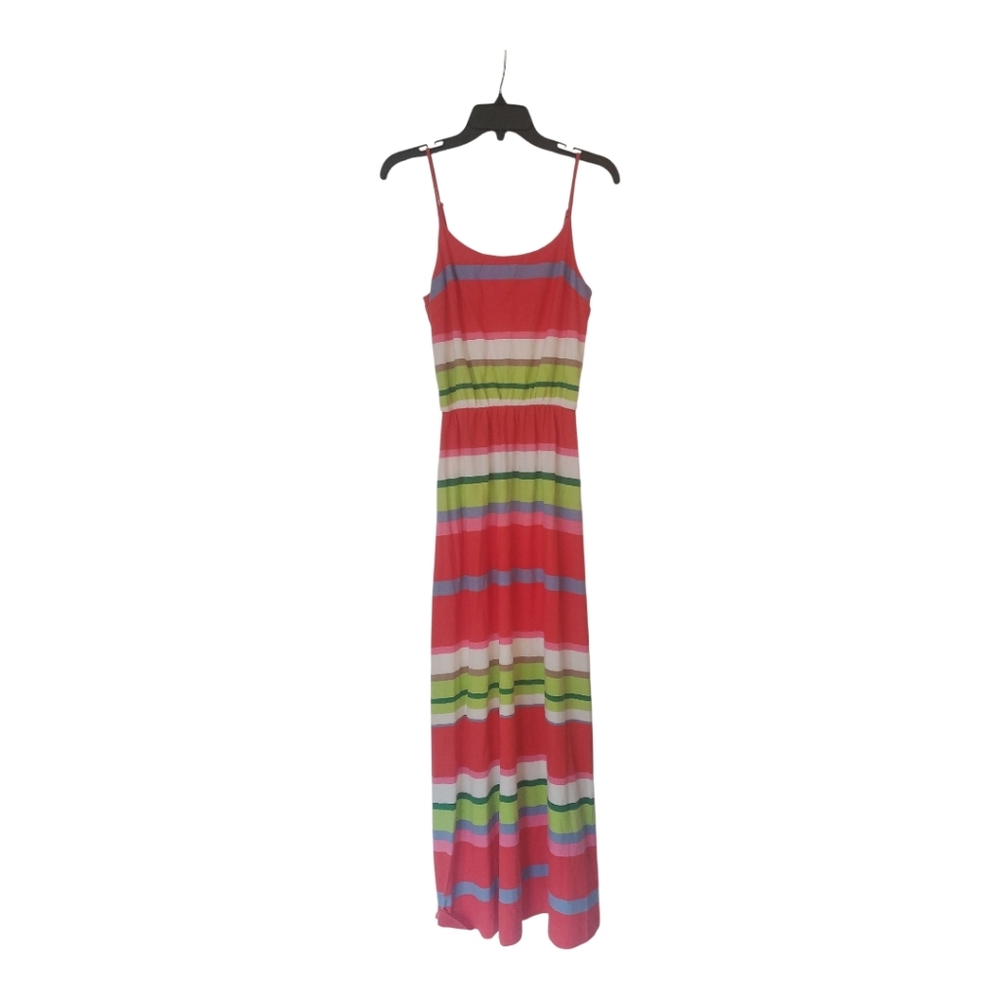 Gap colorful orangy red lime stripe cotton summer maxi dress size xs